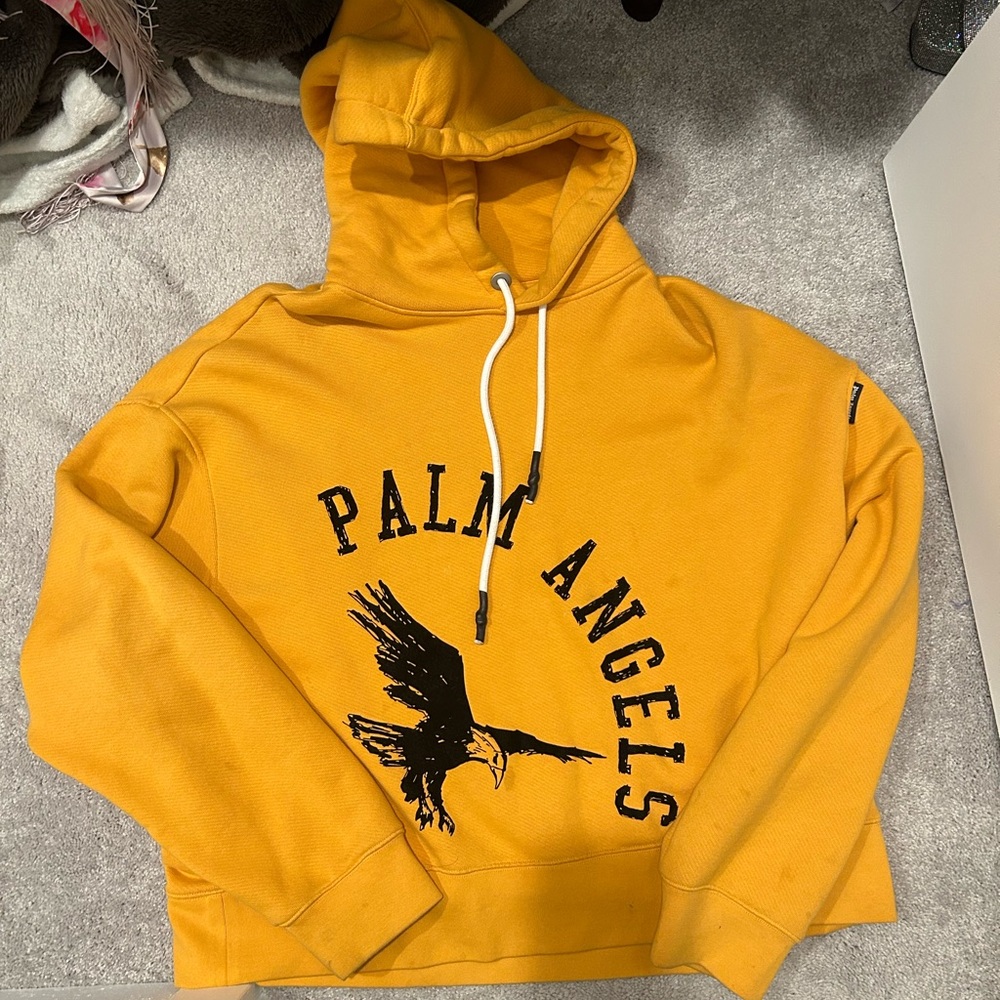 Palm angels yellow college eagle hoodie in autumn